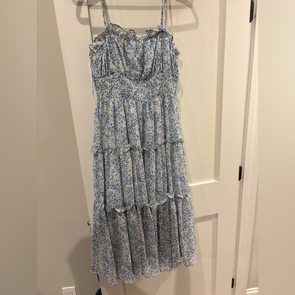 Light Blue Floral Tiered Maxi Dress